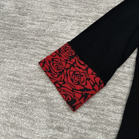 Ali Miles Jacket Womens Large Black Red Rose Trim 3/4 Sleeve Button Front - Picture 3 of 14